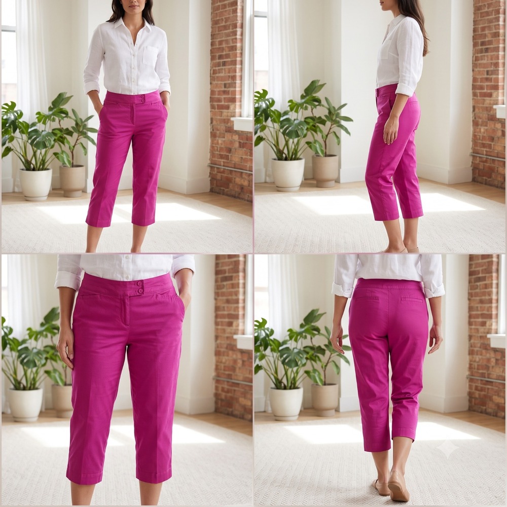 Lane Bryant Capri Pants Womens 18 Pink Flat Front Cropped Stretch Pockets